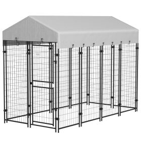 Outdoor Dog Kennel with Waterproof Canopy, Two-Part Door Design for Large Breeds, Silver