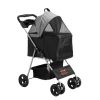 Pet Stroller, 4 Wheels Dog Stroller Rotate with Brakes, 35lbs Weight Capacity, Puppy Stroller with Detachable Carrier, Storage Basket and Cup Holder