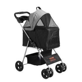 Pet Stroller, 4 Wheels Dog Stroller Rotate with Brakes, 35lbs Weight Capacity, Puppy Stroller with Detachable Carrier, Storage Basket and Cup Holder