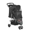 Pet Stroller, 3 Wheels Dog Stroller Rotate with Brakes, 35lbs Weight Capacity, Puppy Stroller with Front Pedal, Velcro, Storage Basket and Cup Holder