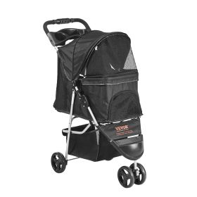 Pet Stroller, 3 Wheels Dog Stroller Rotate with Brakes, 35lbs Weight Capacity, Puppy Stroller with Front Pedal, Velcro, Storage Basket and Cup Holder