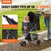 Pet Stroller, 3 Wheels Dog Stroller Rotate with Brakes, 35lbs Weight Capacity, Puppy Stroller with Front Pedal, Velcro, Storage Basket and Cup Holder